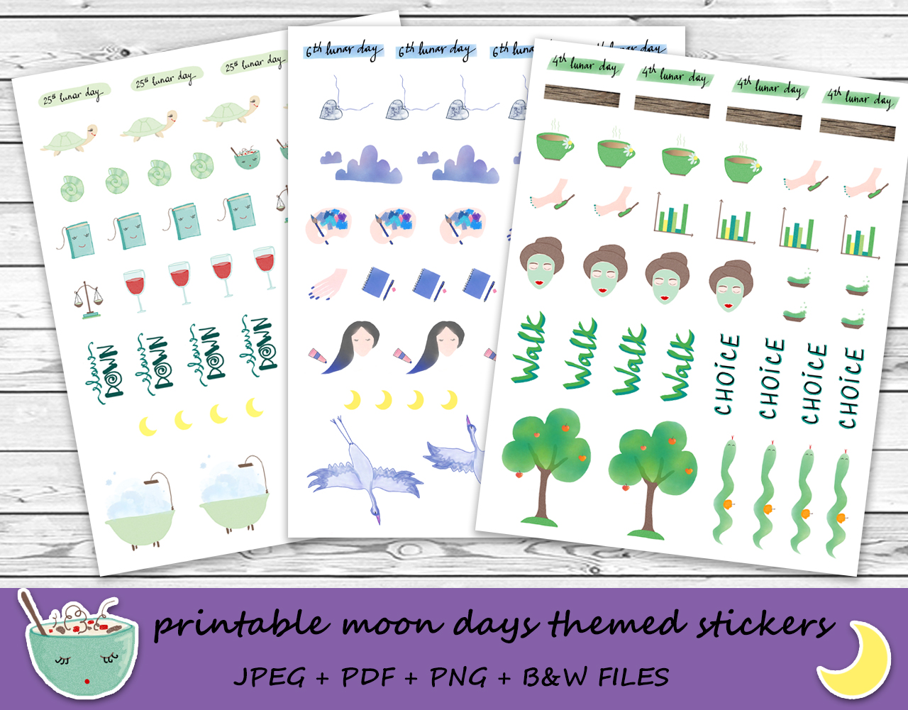 printable moon days themed stickers